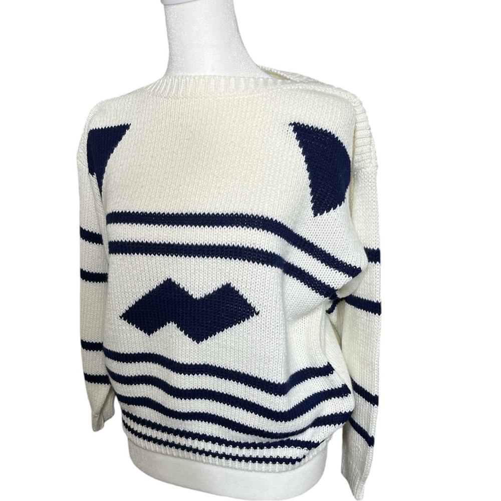 Diane Von Furstenberg Ivory and Navy Graphic Knit Sweater
